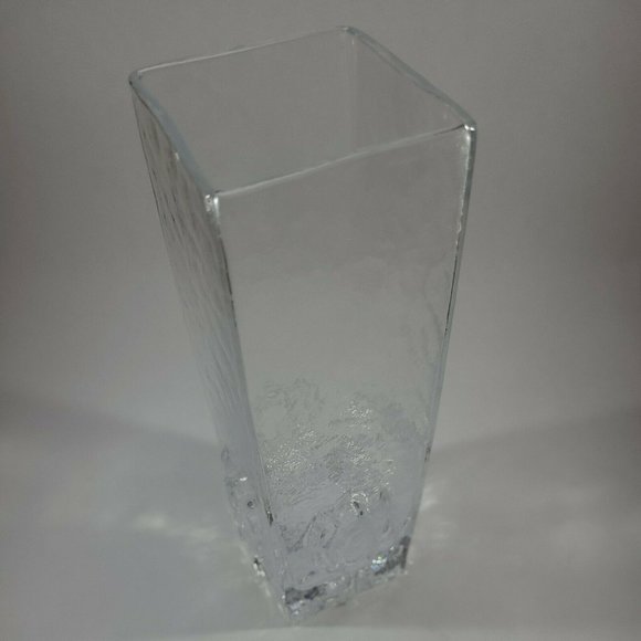 Sea Glasbruk of Sweden Hand Made 9" Clear Tulip 3x3 Square Tall Vase Glass Vtg - Picture 6 of 8
